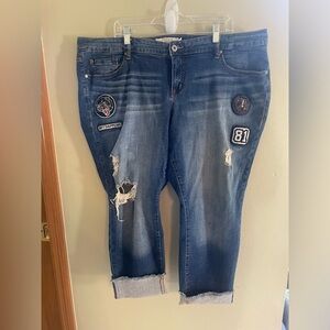 TORRID Boyfriend Ankle Jeans Badass Girls Club Patches Distressed Denim 20 Plus